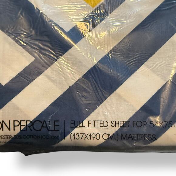 Vintage 70s Martex full flat and fitted sheet NOS in package Navy White - Picture 2 of 3